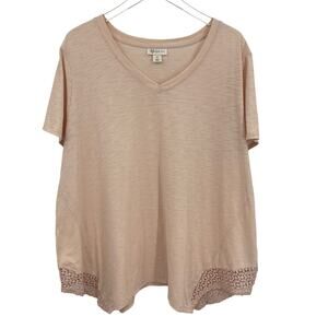 Style & Co Size 3X Heathered Pink Handkerchief Hem Crochet Trim V Neck T Shirt